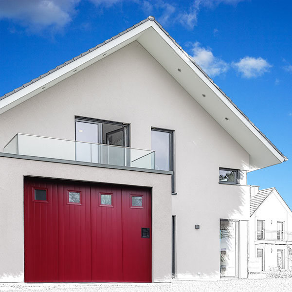 GST Rénovation - Porte de garage ALU sectionnelle rouge avec vitre